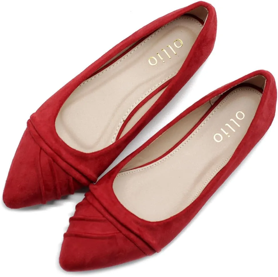 Ollio Women's Shoe Ballet Dress Faux Suede Pleated Pointed Toe Flat