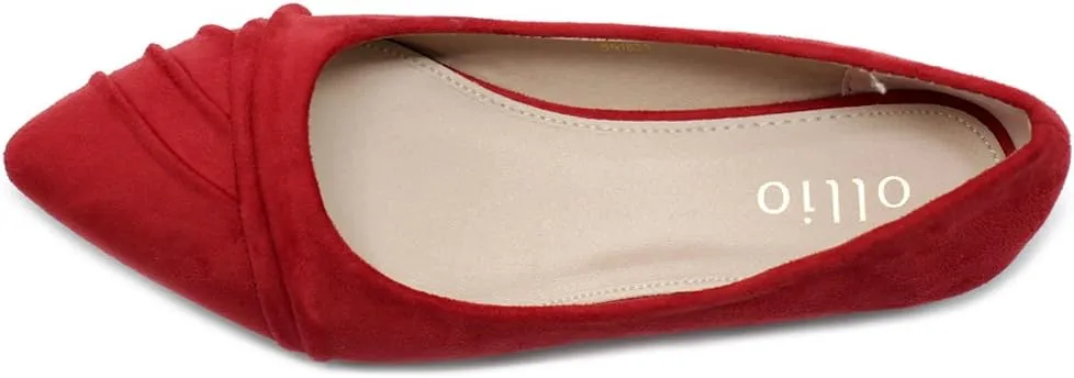 Ollio Women's Shoe Ballet Dress Faux Suede Pleated Pointed Toe Flat