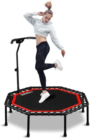 ONETWOFIT 51" Silent Trampoline with Adjustable Handle Bar, Fitness Trampoline Bungee Rebounder Jumping Cardio Trainer Workout for Adults…