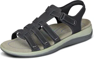 Orthofeet Women's Orthopedic Black Leather Amalfi Adjustable Sandals, Size 11