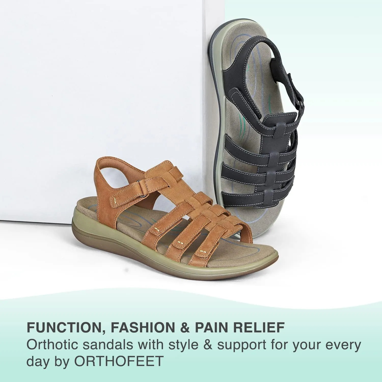 Orthofeet Women's Orthopedic Black Leather Amalfi Adjustable Sandals, Size 11