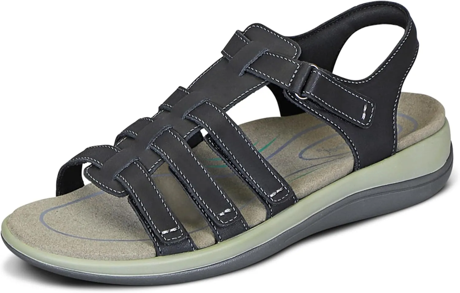 Orthofeet Women's Orthopedic Black Leather Amalfi Adjustable Sandals, Size 11