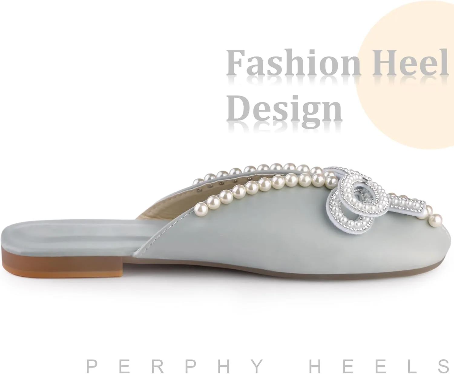 Perphy Floral Printed Peep Toe Slip on Pearl Flat Shoes Slides Mules for Women