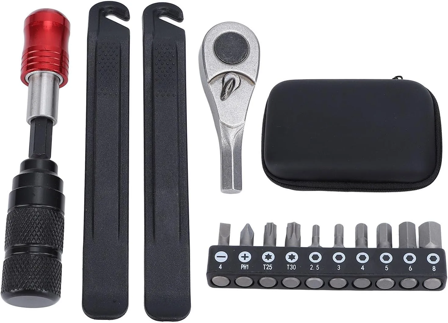 Pilipane Cycling Ratchet Wrench Set Multitool Tire Levers Portable Cycling Maintenance Kit with Screwdriver Bits for Home Professional Use Steel Aluminum Alloy