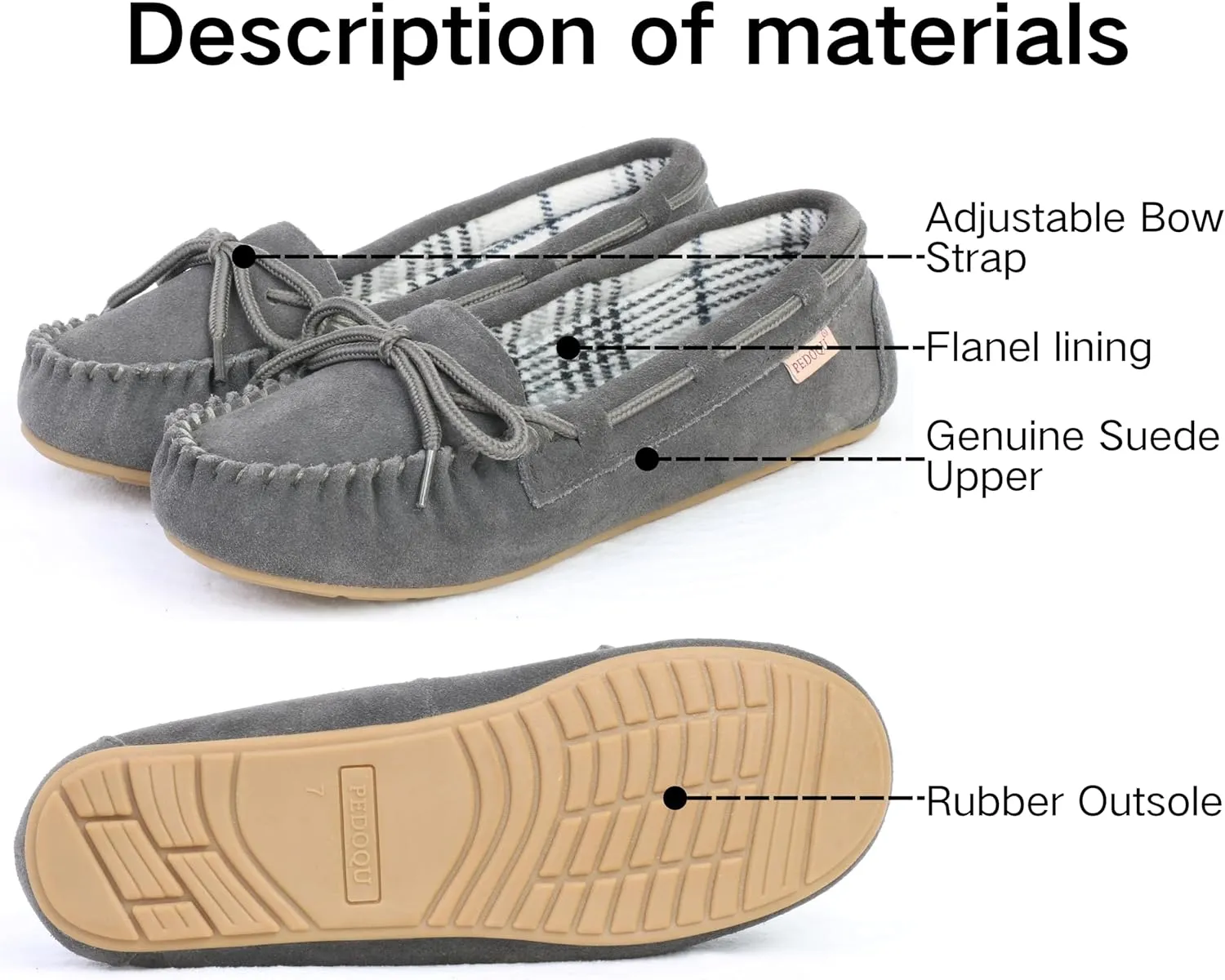 Plaid Lined Hardsole - Moccasin Slippers for Womens Made with Suede Upper, Rubber Sole, Textile Lace, and Traditional Moccasin Design