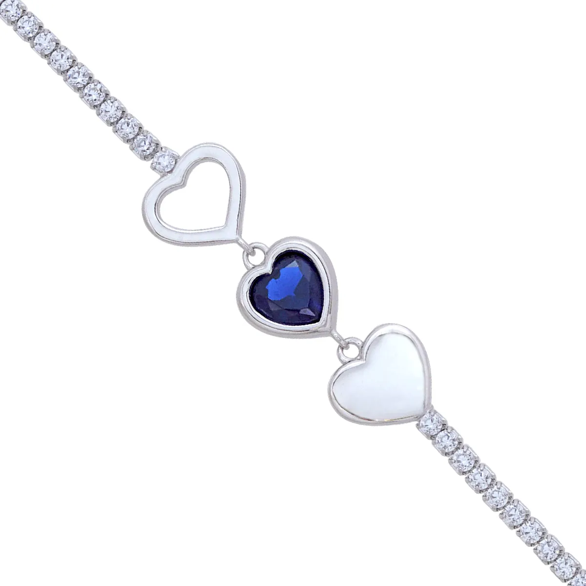 Pointed Blue Heart 925 Triple Heart Tennis Bracelets