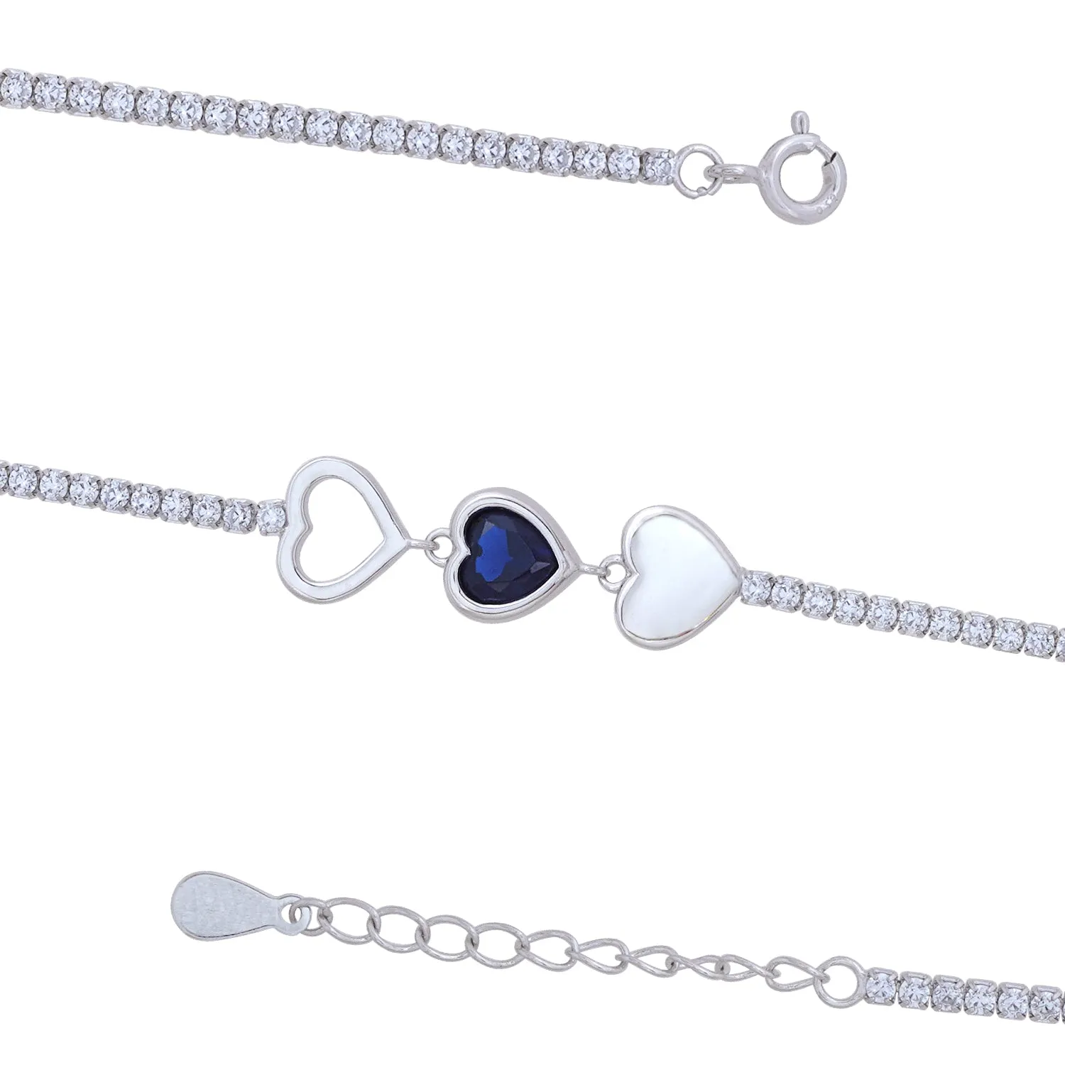 Pointed Blue Heart 925 Triple Heart Tennis Bracelets