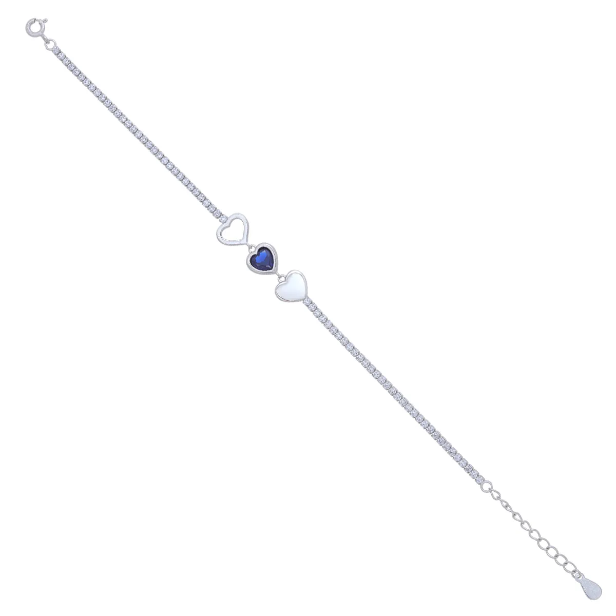 Pointed Blue Heart 925 Triple Heart Tennis Bracelets