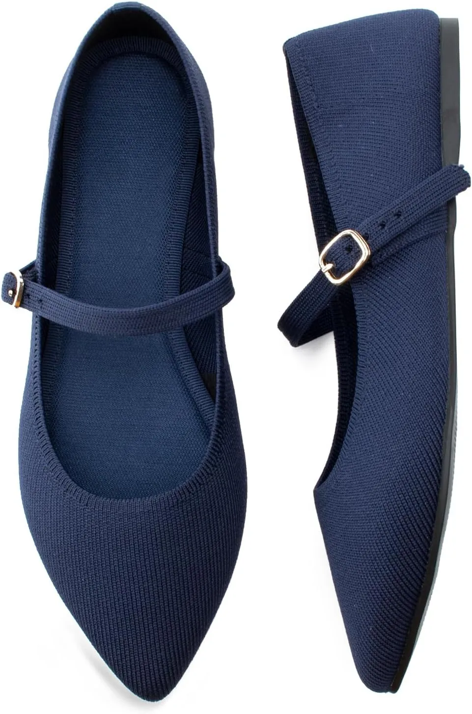 Pointed Toe Flats Knit Ballet Flat Shoes for Women Comfortable with Adjustable Strap,Washable Dressy Casual Flats for Work Office