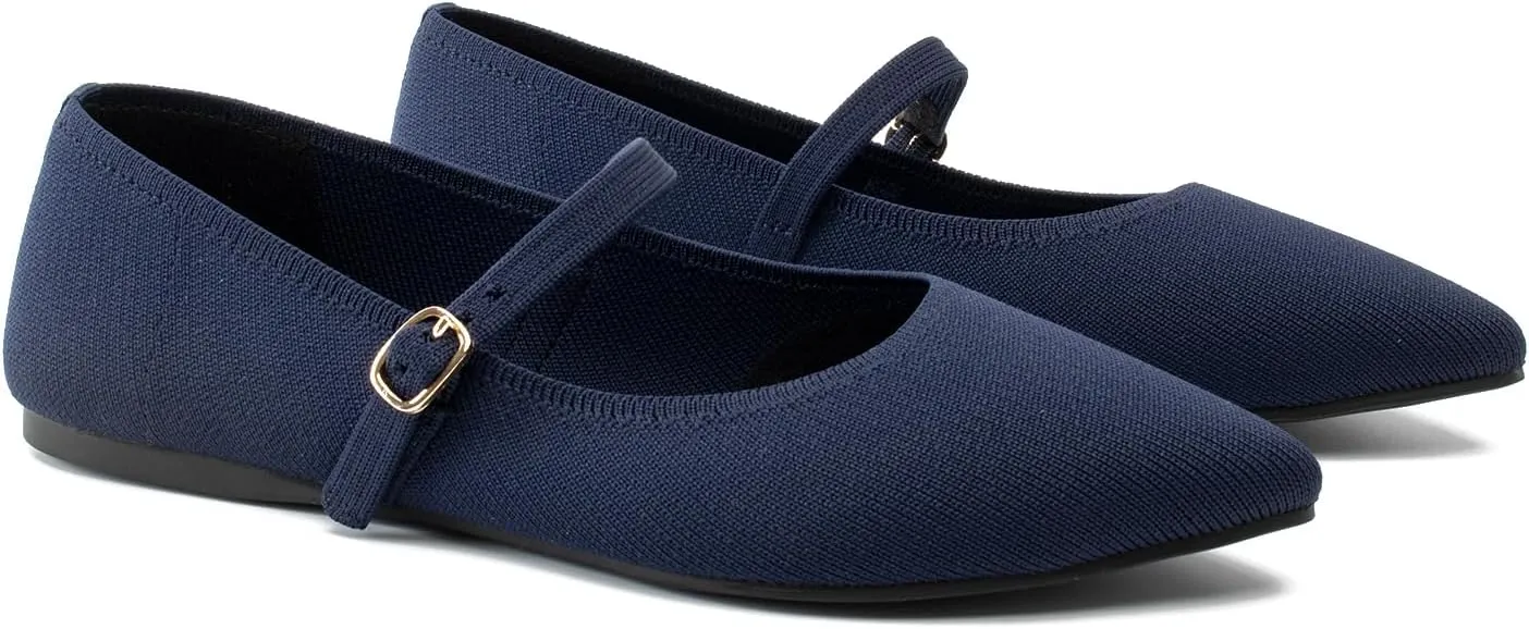 Pointed Toe Flats Knit Ballet Flat Shoes for Women Comfortable with Adjustable Strap,Washable Dressy Casual Flats for Work Office