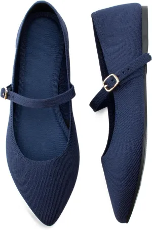 Pointed Toe Flats Knit Ballet Flat Shoes for Women Comfortable with Adjustable Strap,Washable Dressy Casual Flats for Work Office