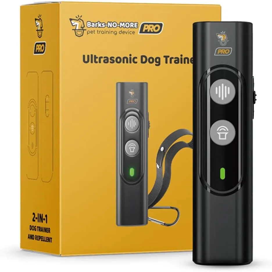 Pro Dog Bark Deterrent and Training Device - Stop Barking Without Hurting Your Pet - Rechargeable Ultrasonic Dog Bark Trainer - Just Point and Press, Black