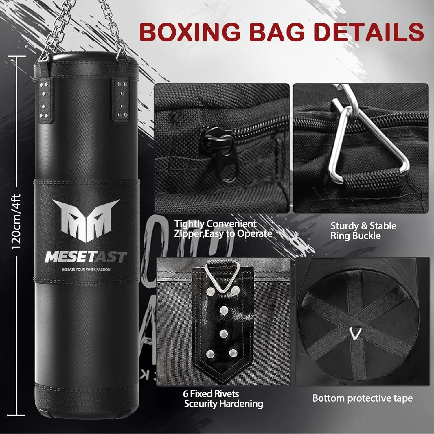 Punching Bag for Adults, 4ft Heavy Boxing Bag Set with 12 OZ Gloves for MMA Karate Kickboxing Boxing - Unfilled