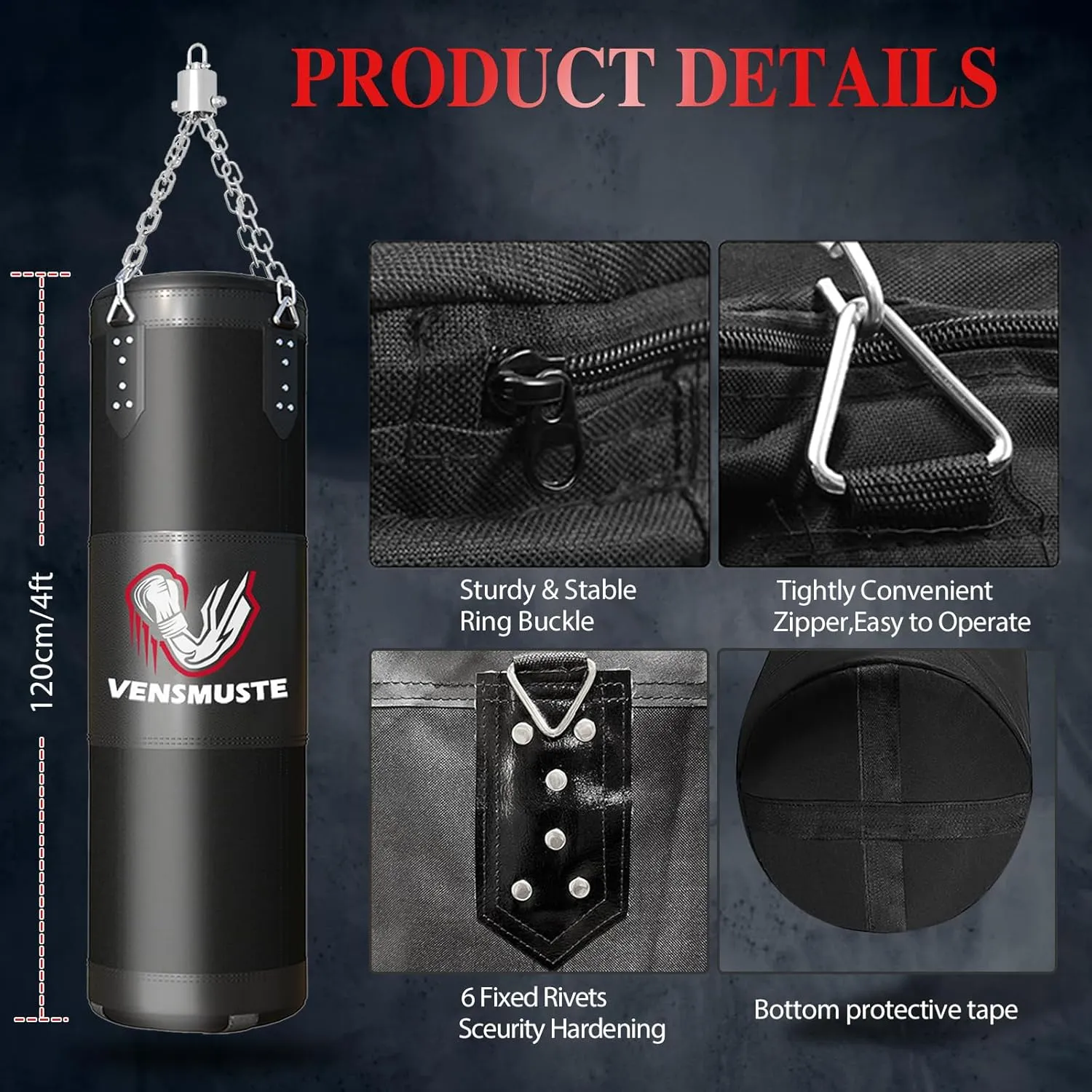 Punching Bag for Adults, 4FT Oxford Heavy Boxing Bag Set, Punching Bag with 12OZ Boxing Gloves, Chains, Hand Wraps, etc. Suitable for MMA Karate Kickboxing Boxing - Unfilled