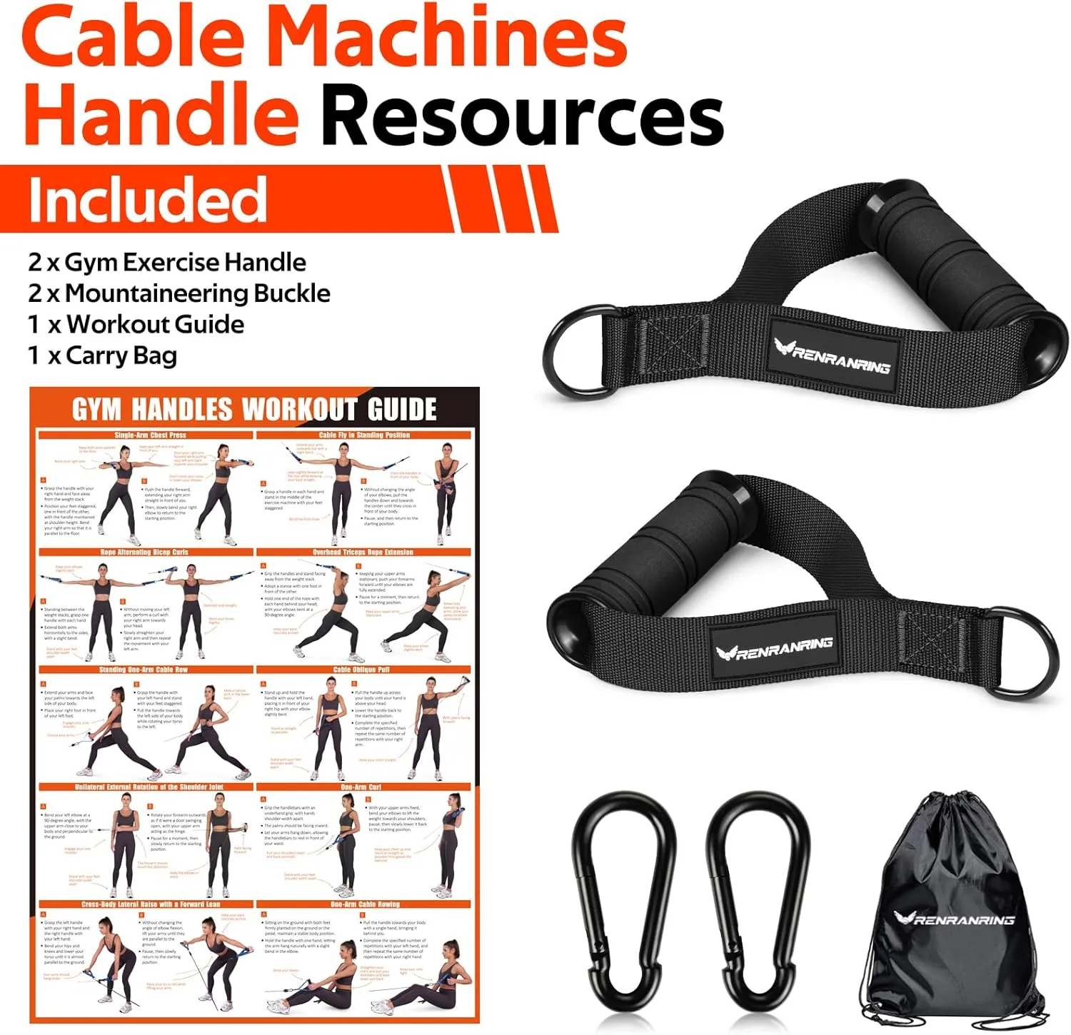 RENRANRING Gym Exercise Handles, Replacement Handle Attachments for Cable Machine Pulleys, Resistance Band and Strength Trainer, Pull Down Workout Accessories, Home Gym Add On Equipment