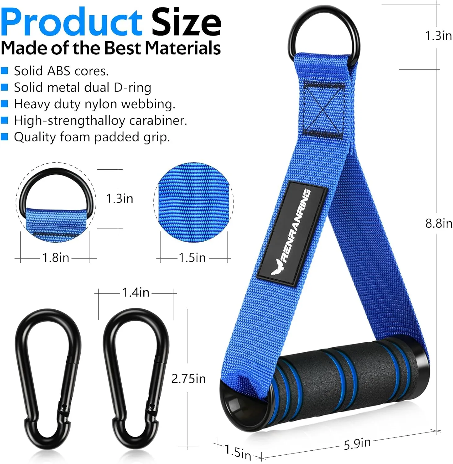 RENRANRING Gym Exercise Handles, Replacement Handle Attachments for Cable Machine Pulleys, Resistance Band and Strength Trainer, Pull Down Workout Accessories, Home Gym Add On Equipment