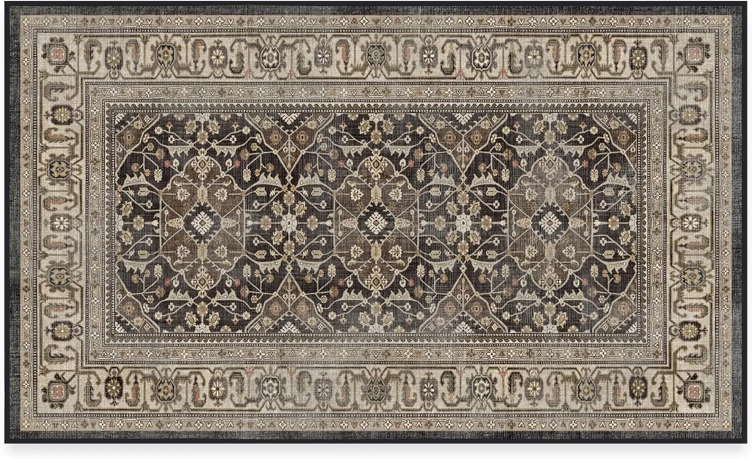 Ruggable Washable 3x5 Area Rug, Alessia Dark Wood, Premium Vintage Rugs for Living Room, Bedroom, Kitchen, Office, Classroom with Gripper Non Slip Pad