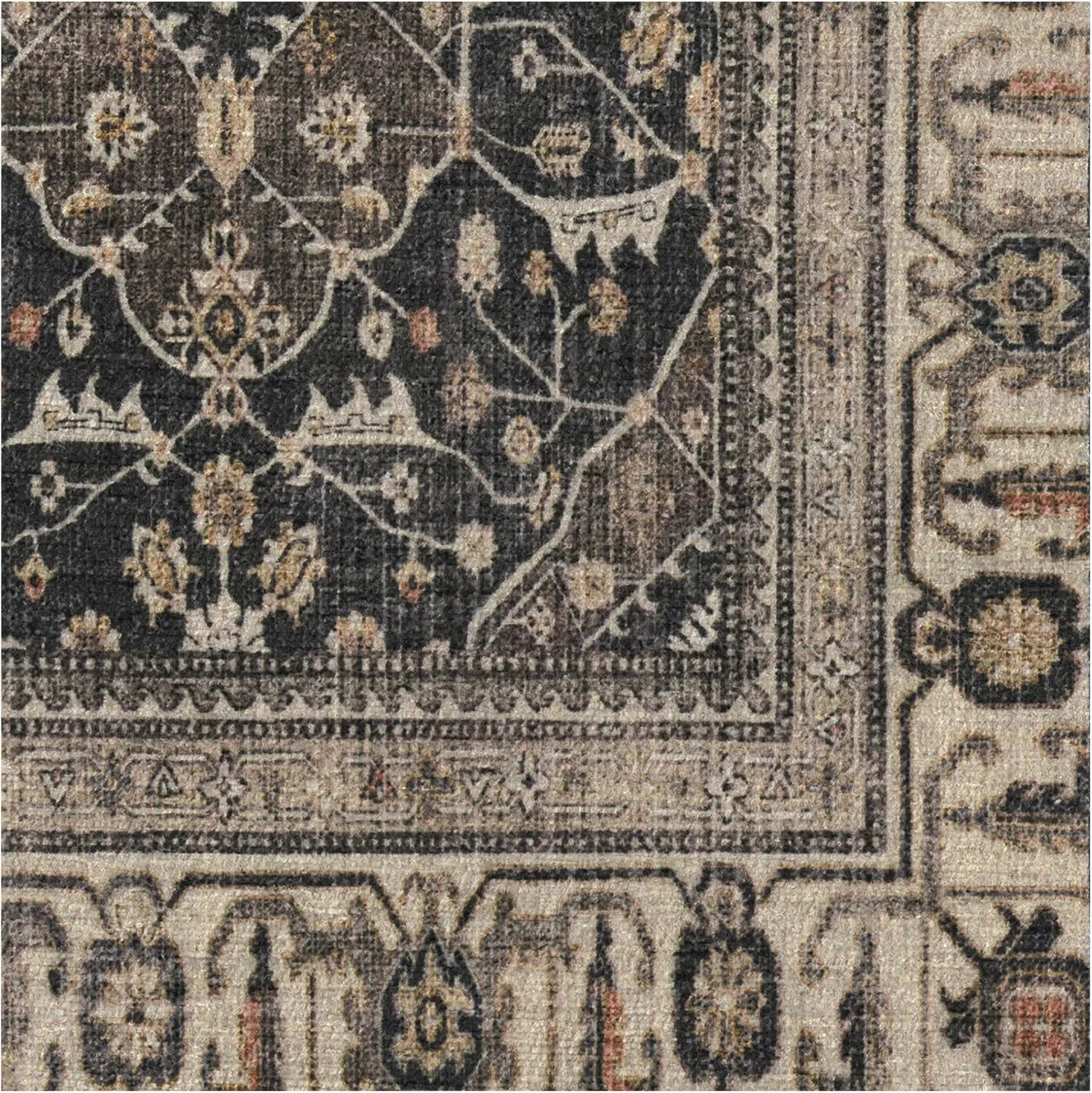 Ruggable Washable 3x5 Area Rug, Alessia Dark Wood, Premium Vintage Rugs for Living Room, Bedroom, Kitchen, Office, Classroom with Gripper Non Slip Pad
