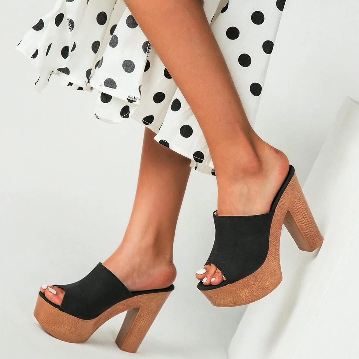 SACFOF Womens Cork Wedge Slide Sandals Heels Peep Toe High Heel Platform Slingback Summer Dressy Slippers Shoes