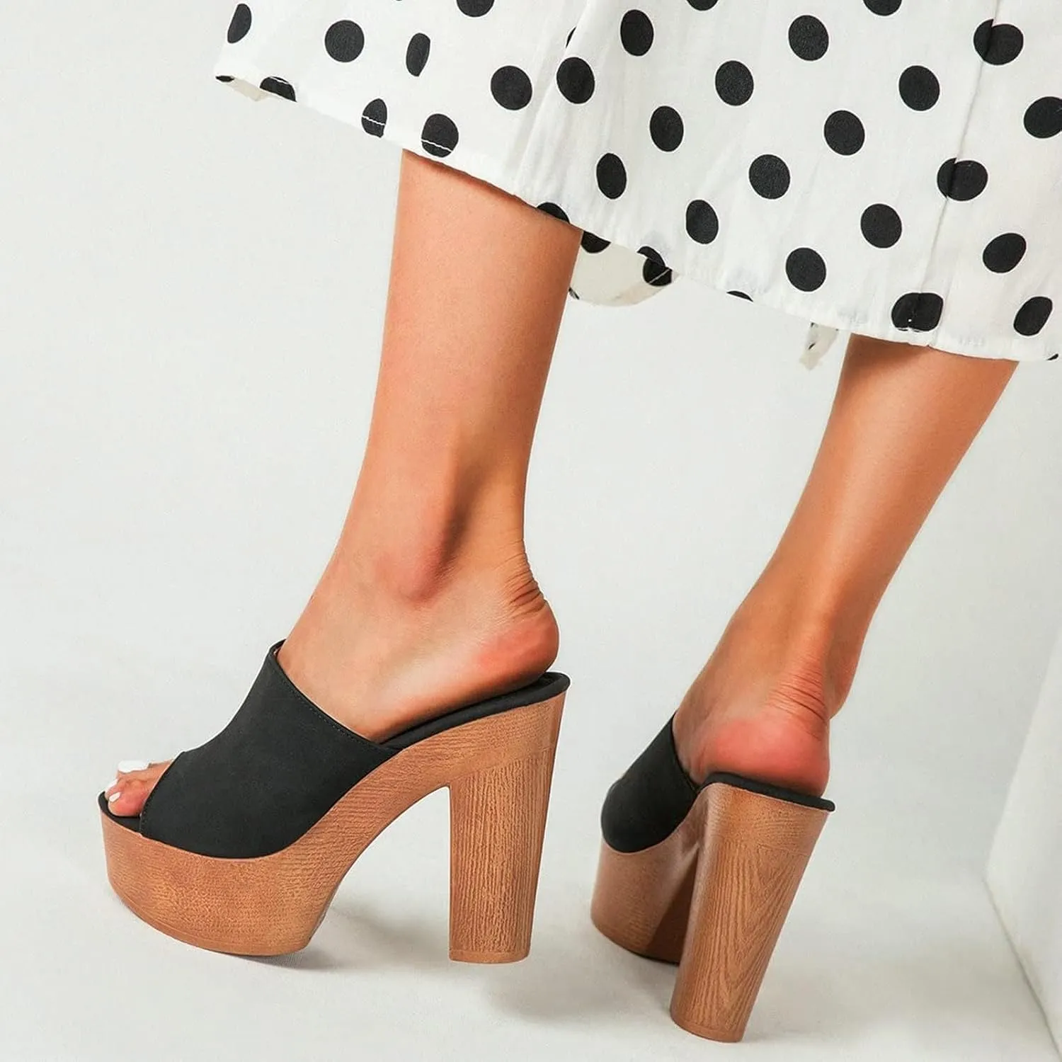 SACFOF Womens Cork Wedge Slide Sandals Heels Peep Toe High Heel Platform Slingback Summer Dressy Slippers Shoes