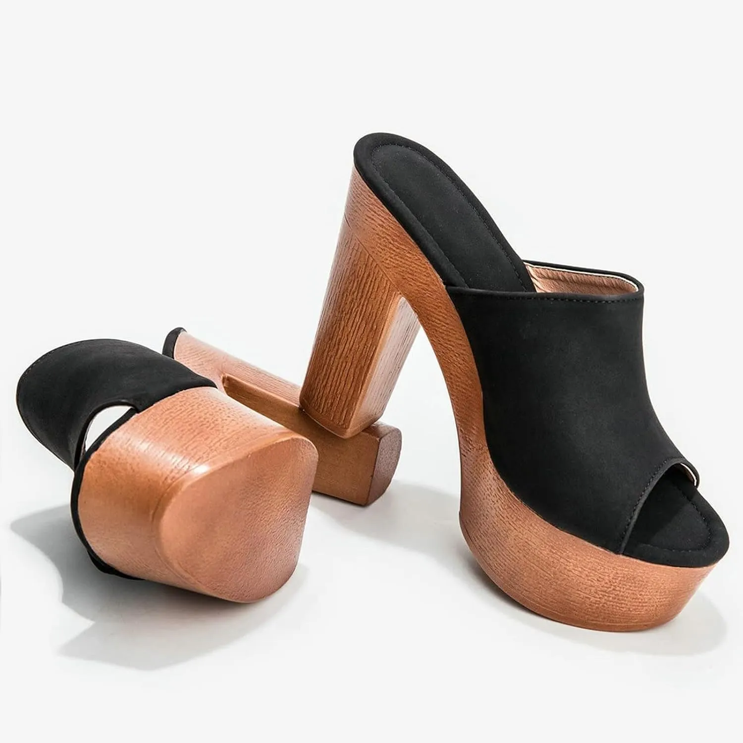 SACFOF Womens Cork Wedge Slide Sandals Heels Peep Toe High Heel Platform Slingback Summer Dressy Slippers Shoes