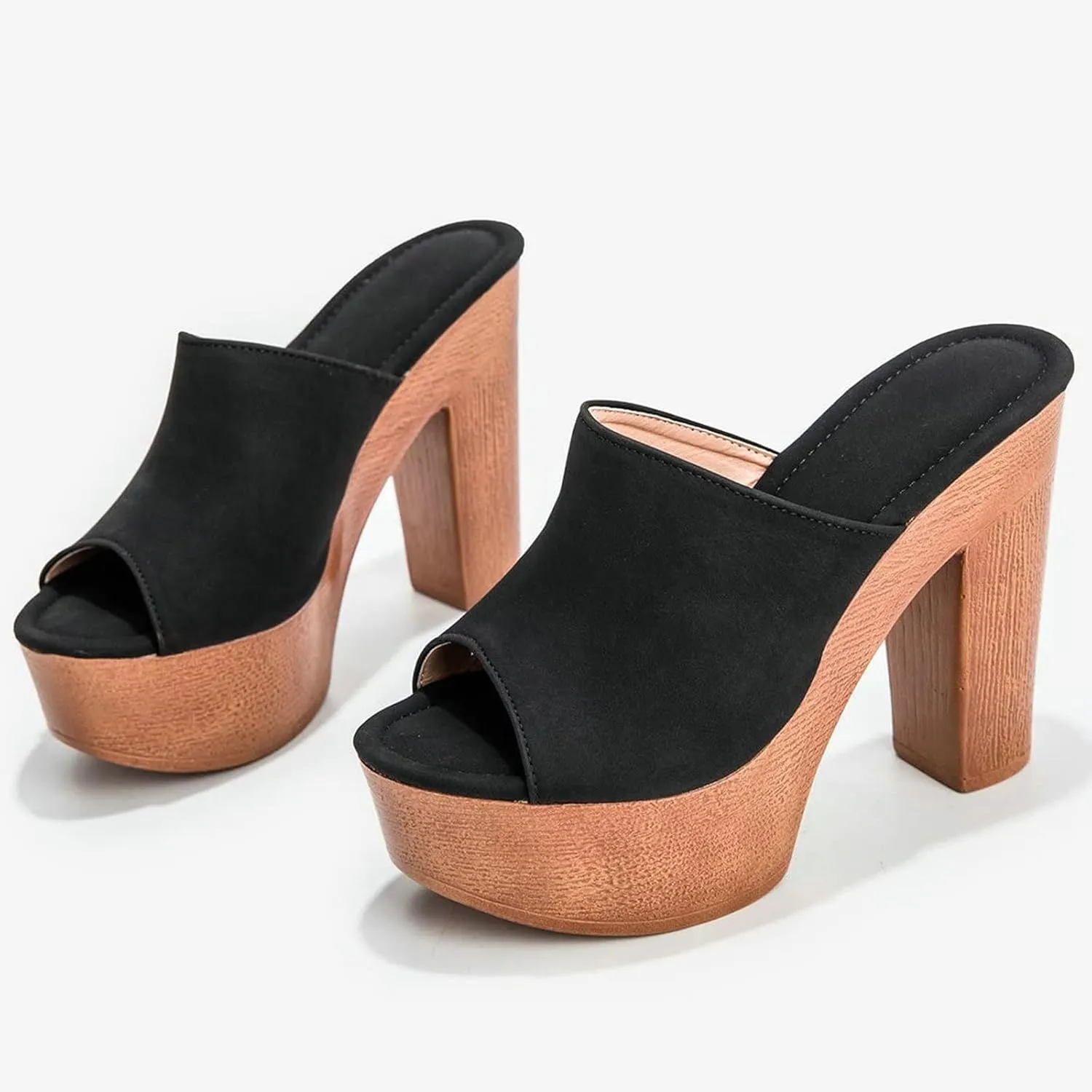 SACFOF Womens Cork Wedge Slide Sandals Heels Peep Toe High Heel Platform Slingback Summer Dressy Slippers Shoes