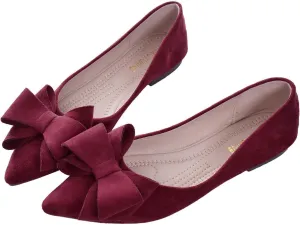 SAILING LU Bowknot Ballet Flats Womens Pointy Toe Casual Flat Shoes Suede Dress Shoes Wear to Work Slip On Moccasins