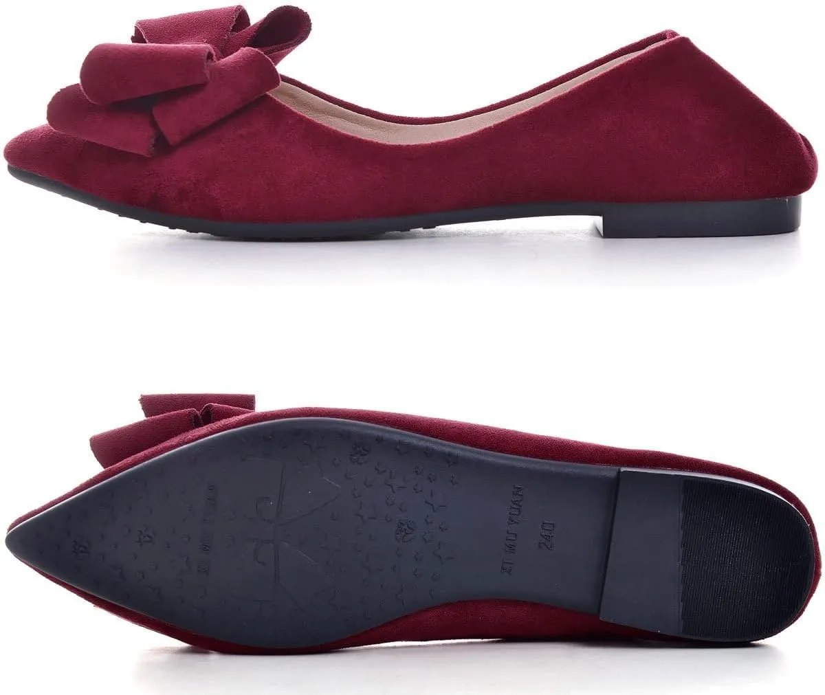 SAILING LU Bowknot Ballet Flats Womens Pointy Toe Casual Flat Shoes Suede Dress Shoes Wear to Work Slip On Moccasins