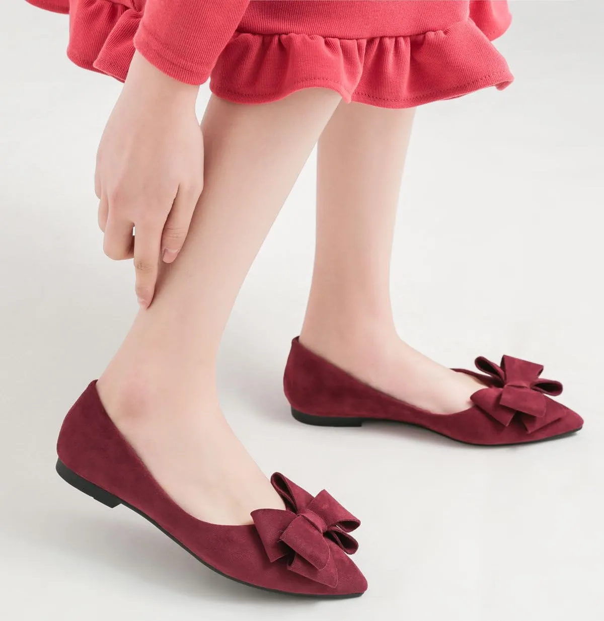 SAILING LU Bowknot Ballet Flats Womens Pointy Toe Casual Flat Shoes Suede Dress Shoes Wear to Work Slip On Moccasins