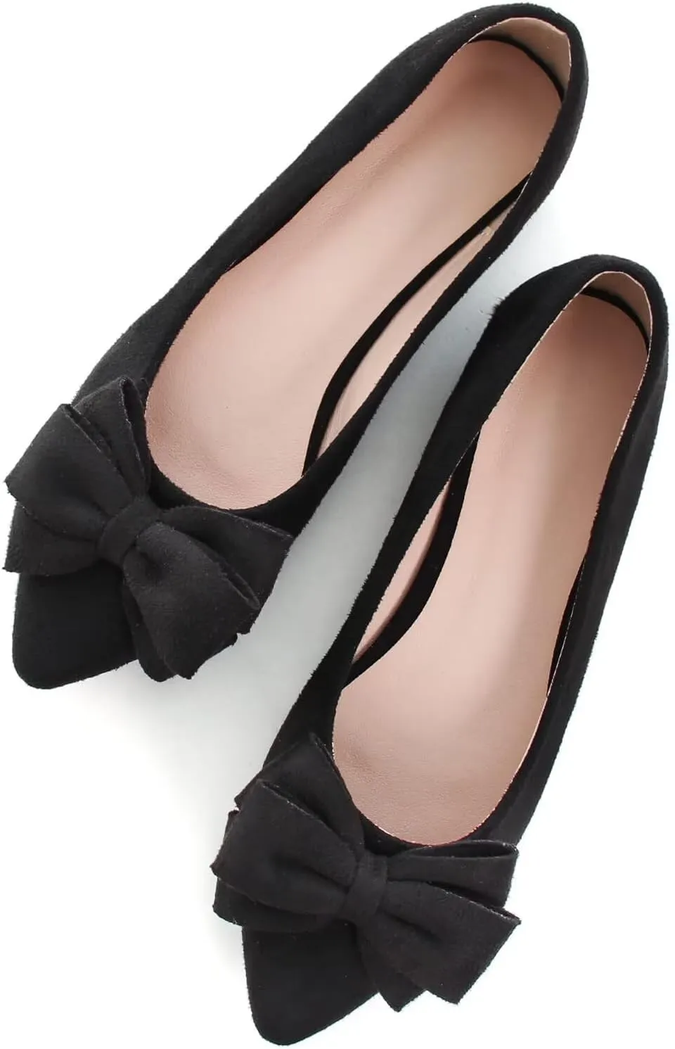 SAILING LU Bowknot Ballet Flats Womens Pointy Toe Casual Flat Shoes Suede Dress Shoes Wear to Work Slip On Moccasins
