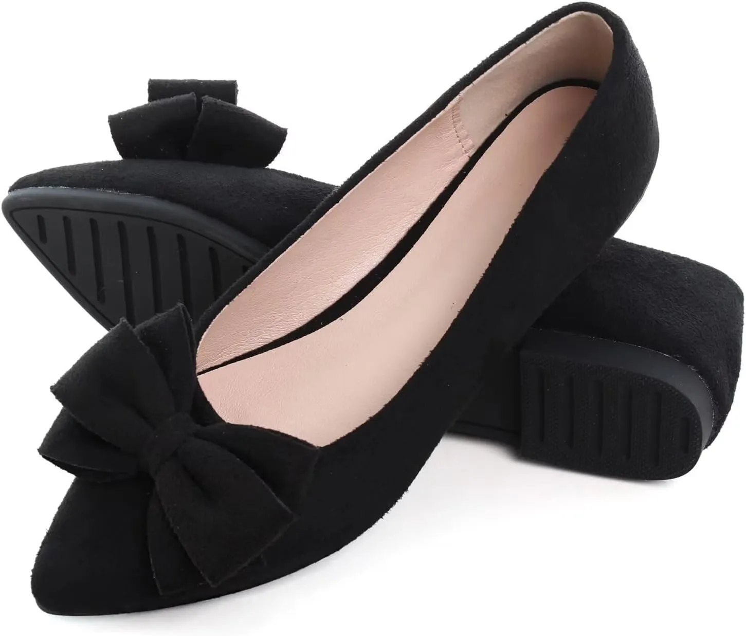SAILING LU Bowknot Ballet Flats Womens Pointy Toe Casual Flat Shoes Suede Dress Shoes Wear to Work Slip On Moccasins