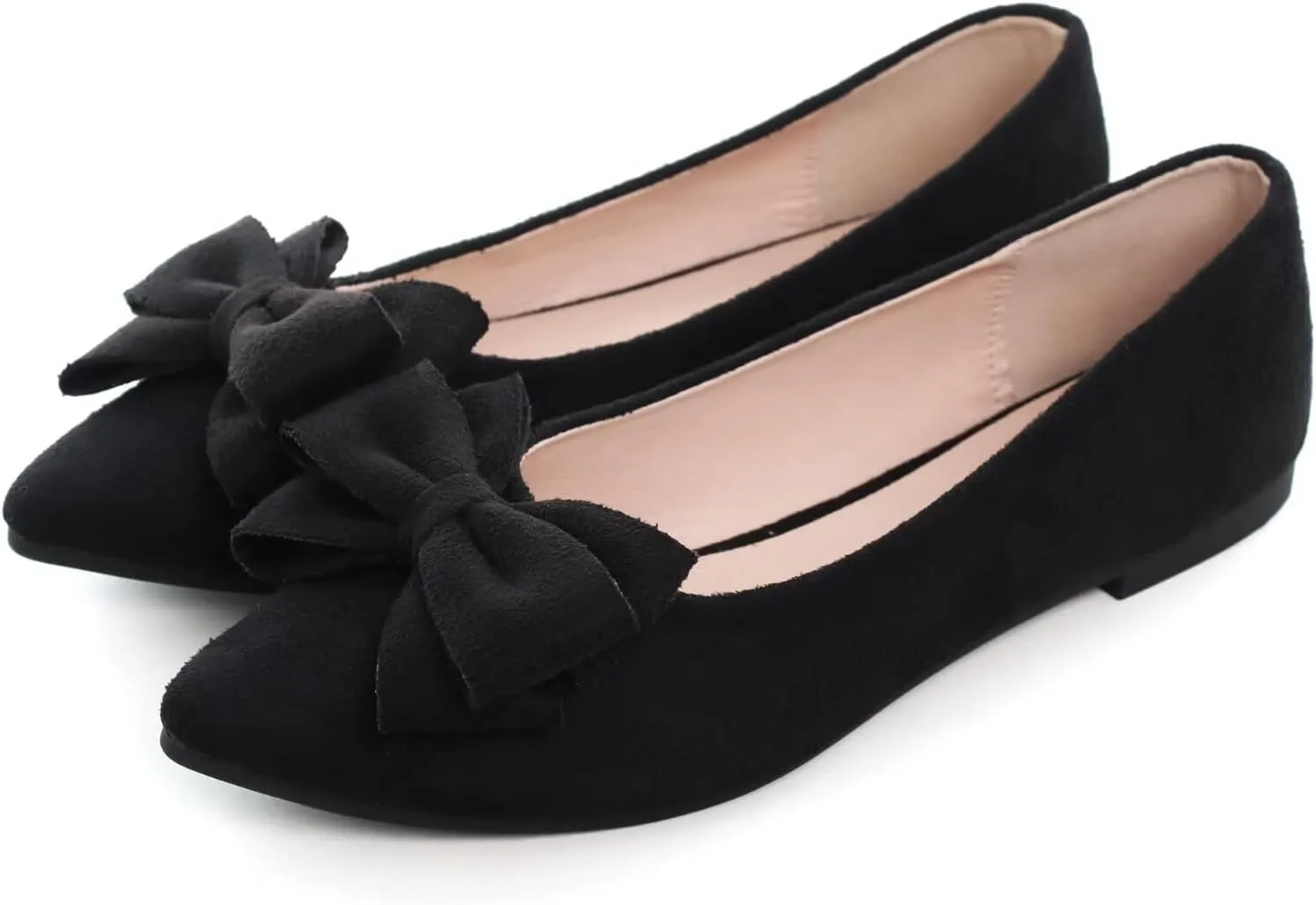 SAILING LU Bowknot Ballet Flats Womens Pointy Toe Casual Flat Shoes Suede Dress Shoes Wear to Work Slip On Moccasins