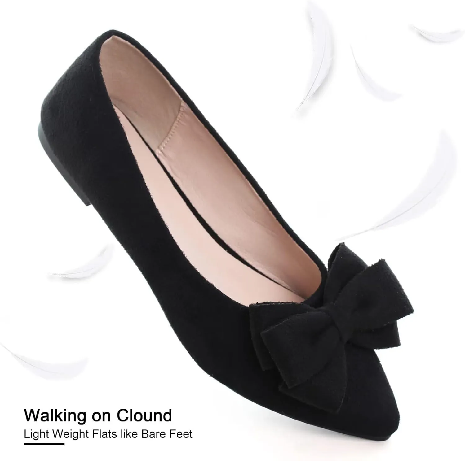 SAILING LU Bowknot Ballet Flats Womens Pointy Toe Casual Flat Shoes Suede Dress Shoes Wear to Work Slip On Moccasins