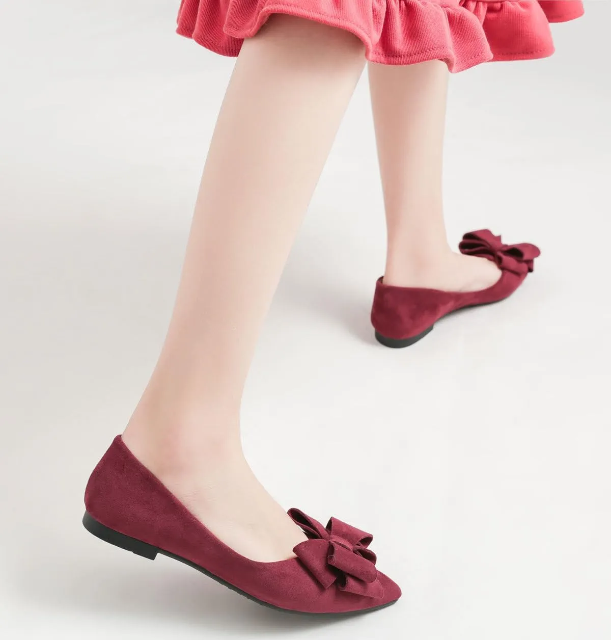 SAILING LU Bowknot Ballet Flats Womens Pointy Toe Casual Flat Shoes Suede Dress Shoes Wear to Work Slip On Moccasins