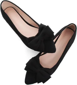 SAILING LU Bowknot Ballet Flats Womens Pointy Toe Casual Flat Shoes Suede Dress Shoes Wear to Work Slip On Moccasins