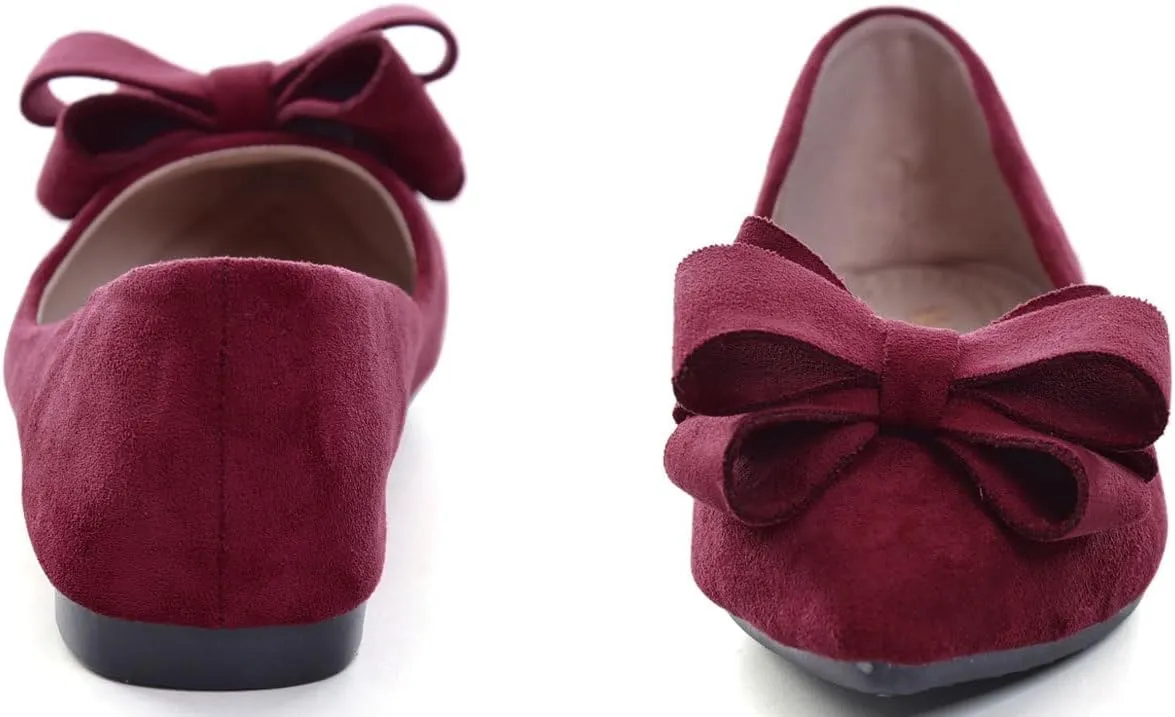 SAILING LU Bowknot Ballet Flats Womens Pointy Toe Casual Flat Shoes Suede Dress Shoes Wear to Work Slip On Moccasins