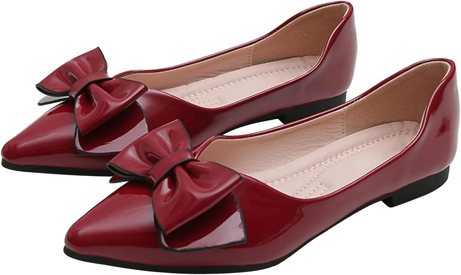 SAILING LU Womens Pointed Toe Shoes PU Ballet Flats Bow-Knot Dress Shoes Slip-on Comfortable Wear to Work Walking Flat Slip-ons