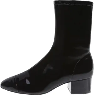 SCHUTZ Lilith Black Patent Leather Fitted Stretch Flat Cap Toe Ankle Booties