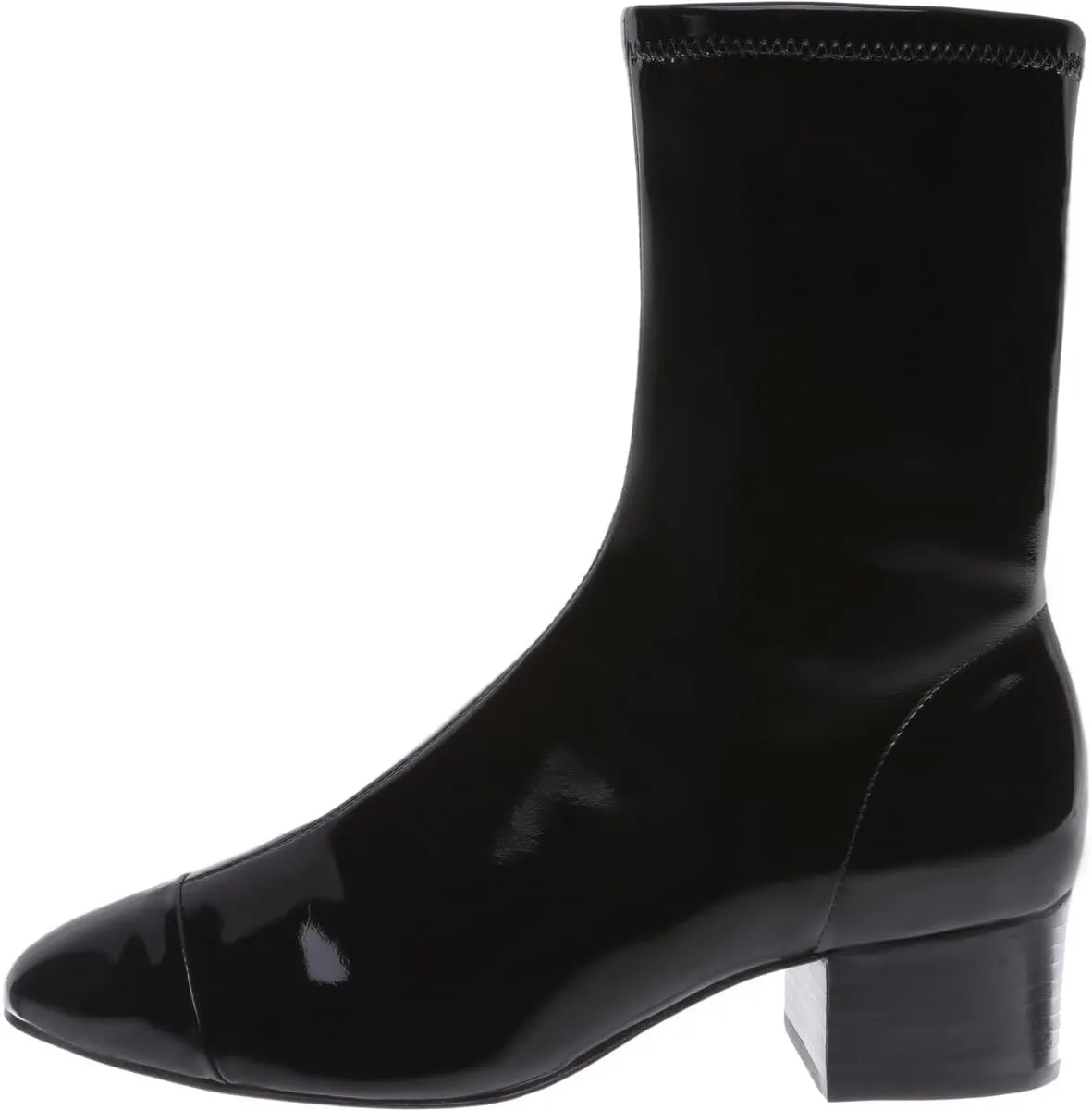 SCHUTZ Lilith Black Patent Leather Fitted Stretch Flat Cap Toe Ankle Booties