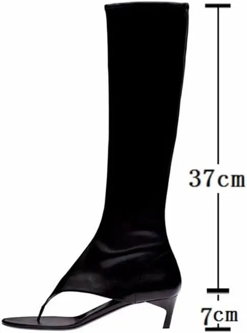 sexytag Women's Thong Sandals Open Toe Knee High Kitten Heels Sandal Boots