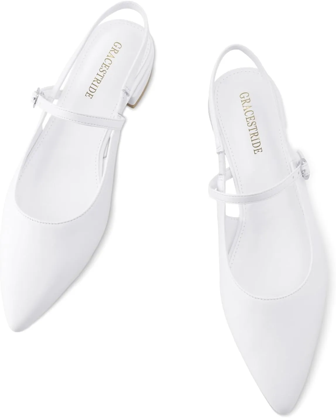 Slingback Flats for Women Mesh Gauze Pointed Toe Low Heels with Buckle Ankle Strap Dress Shoes