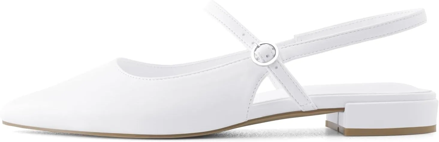 Slingback Flats for Women Mesh Gauze Pointed Toe Low Heels with Buckle Ankle Strap Dress Shoes