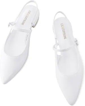 Slingback Flats for Women Mesh Gauze Pointed Toe Low Heels with Buckle Ankle Strap Dress Shoes