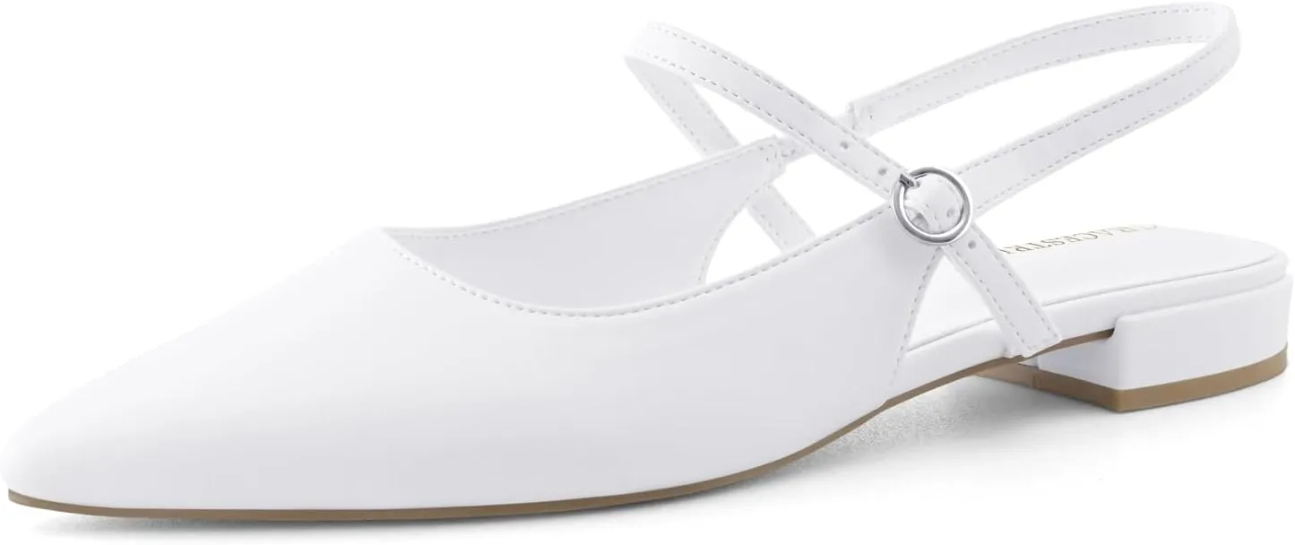 Slingback Flats for Women Mesh Gauze Pointed Toe Low Heels with Buckle Ankle Strap Dress Shoes
