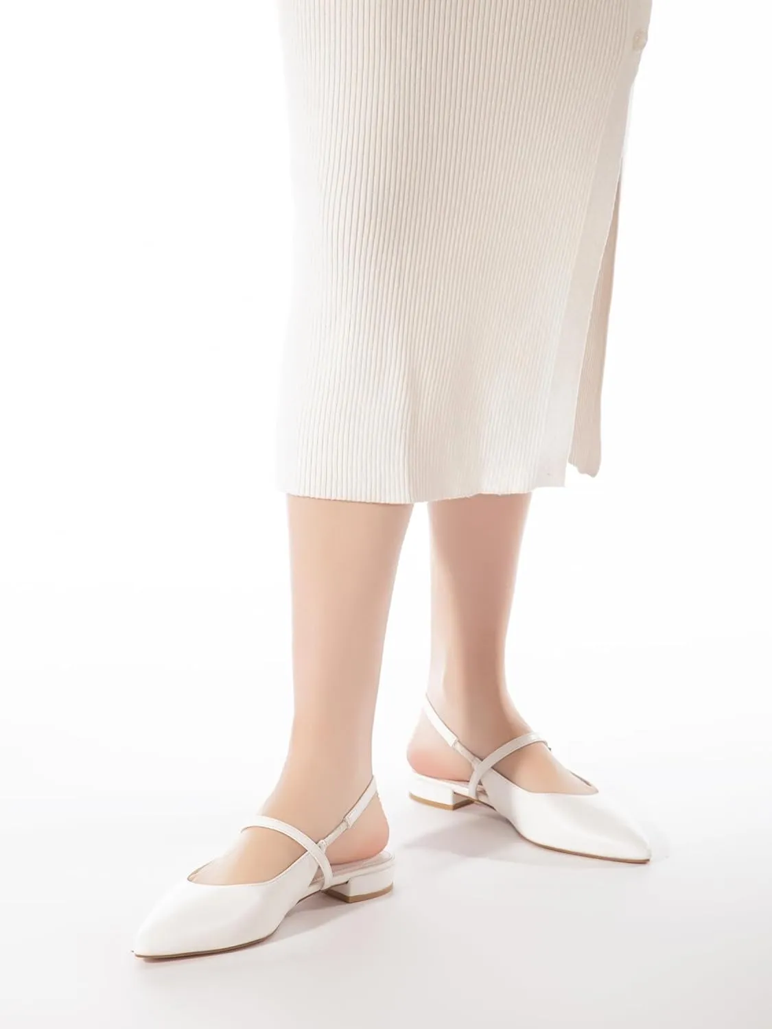Slingback Flats for Women Mesh Gauze Pointed Toe Low Heels with Buckle Ankle Strap Dress Shoes