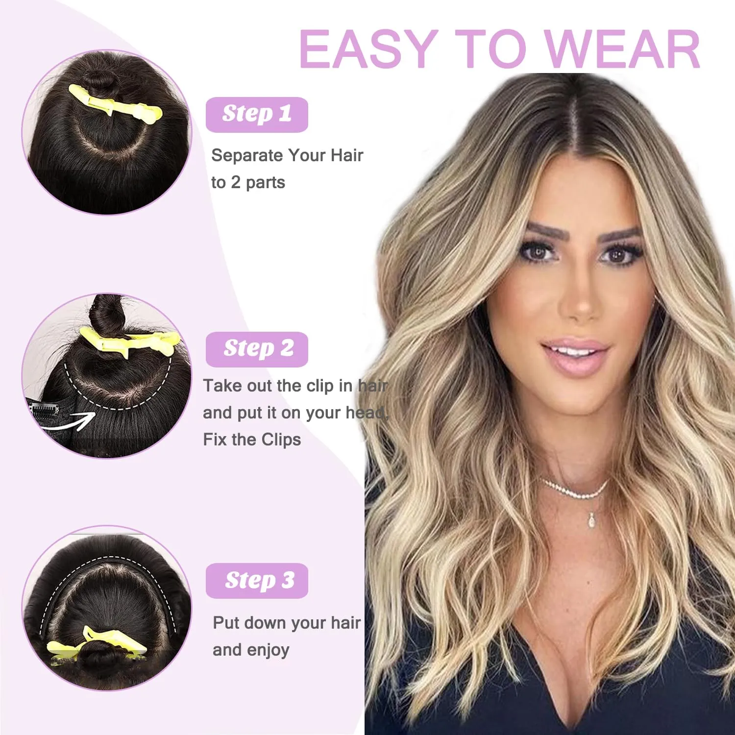 Smartinnov Balayage Clip in Hair Extensions,3/4 Full Head Ash Blonde to Platinum V Shape Clips on Extensions 14Inch One HairPcs for Women with 5 70G Invisible Ombre Human