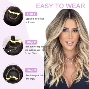 Smartinnov Balayage Clip in Hair Extensions,3/4 Full Head Ash Blonde to Platinum V Shape Clips on Extensions 14Inch One HairPcs for Women with 5 70G Invisible Ombre Human