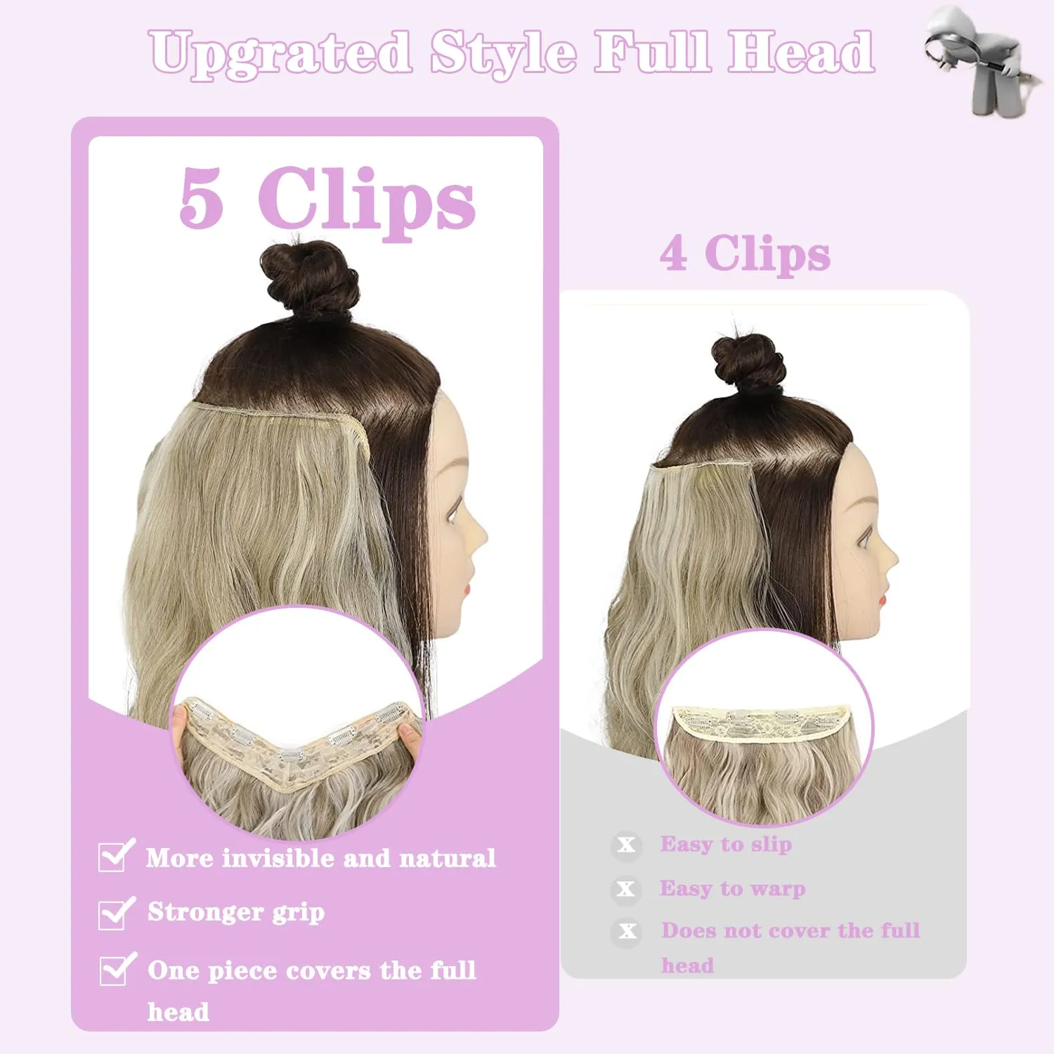 Smartinnov Balayage Clip in Hair Extensions,3/4 Full Head Ash Blonde to Platinum V Shape Clips on Extensions 14Inch One HairPcs for Women with 5 70G Invisible Ombre Human