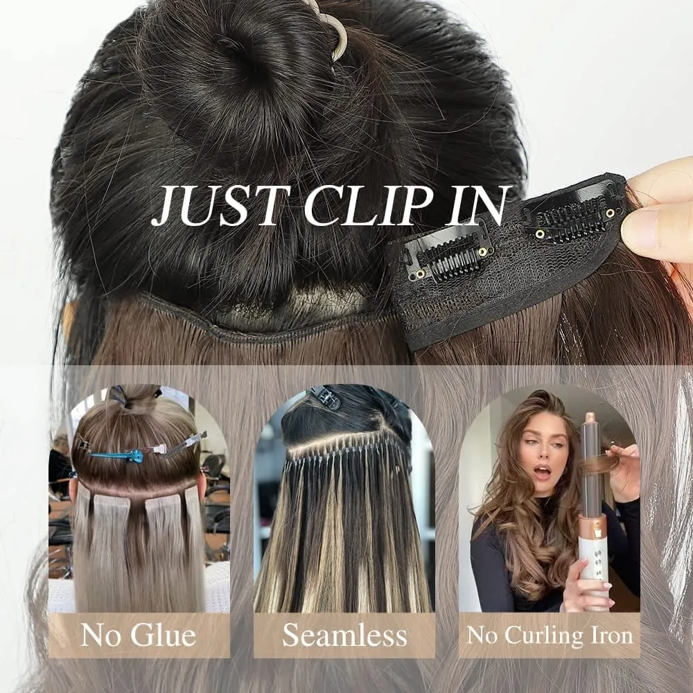 Smartinnov Balayage Clip in Hair Extensions,3/4 Full Head Ash Blonde to Platinum V Shape Clips on Extensions 14Inch One HairPcs for Women with 5 70G Invisible Ombre Human