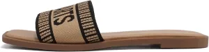Soda “FLAIR” ~ Women Square Open Toe Single Embroider Band Slip-On Flat Summer Resort Sandal